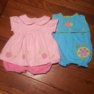 Lot of 2 girls onsies blue and pink 0-3mos 3-6mos